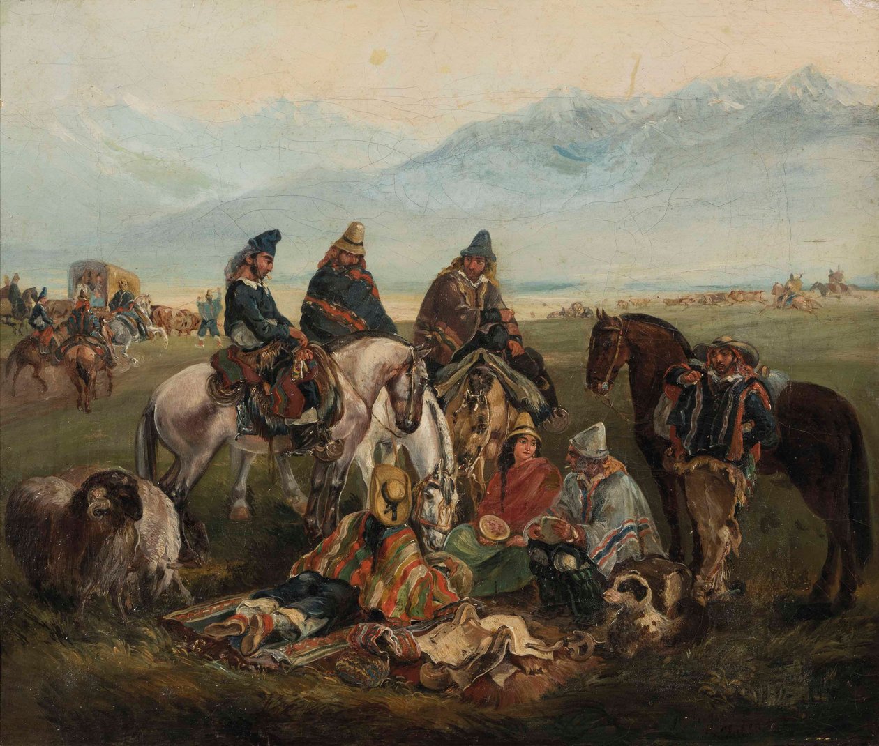 Spansk: Huasos maulinos Huasos fra Maule-regionen af Johann Moritz Rugendas