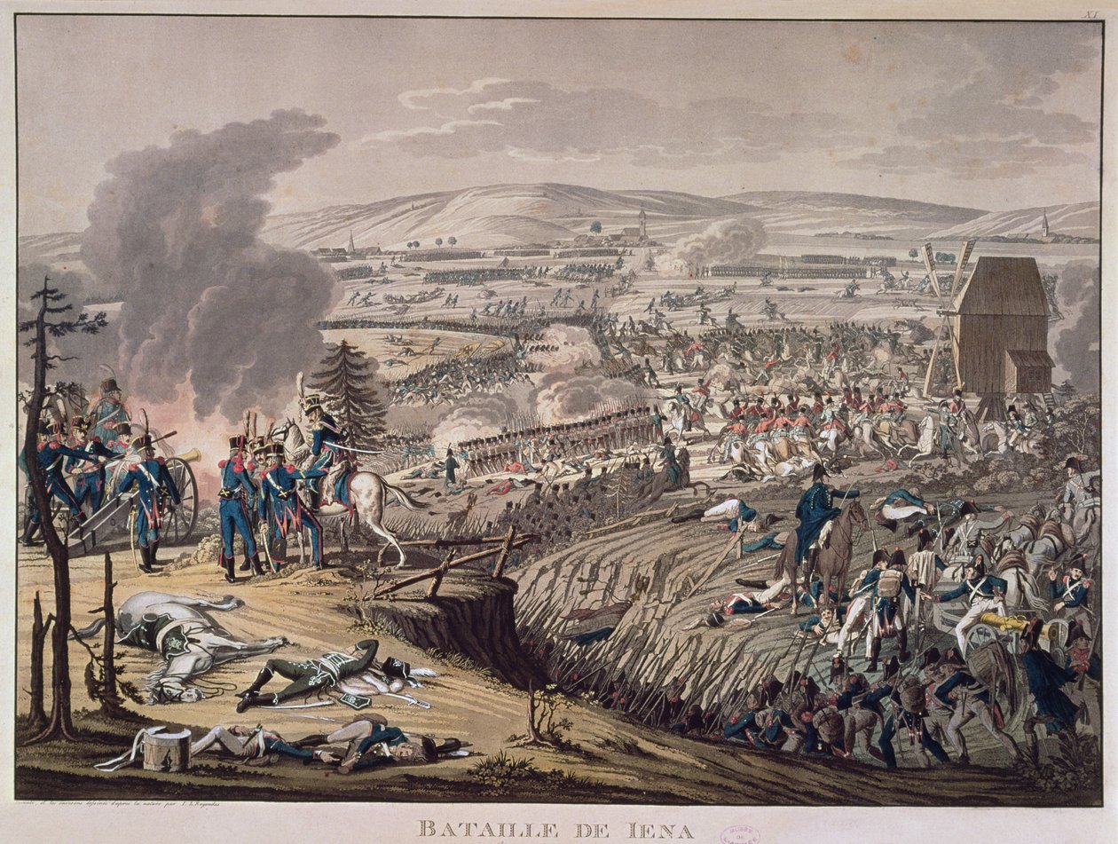 Slaget ved Jena, med landsbyerne Klein-Romstedt, Hermstedt og Stobra i baggrunden (akvatint) af Johann Moritz Rugendas