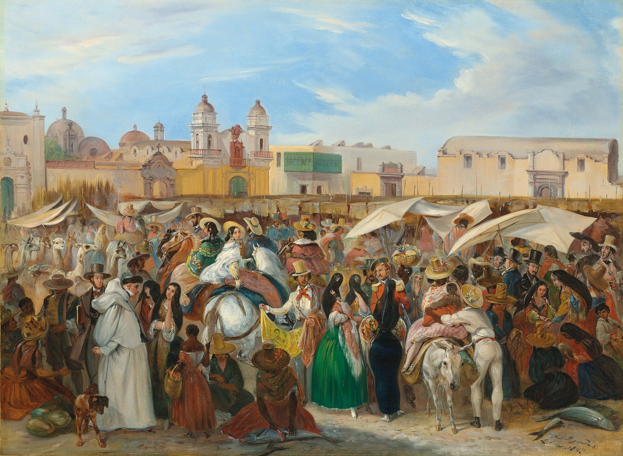 Uafhængighedsmarkedet, Lima, 1843 af Johann Moritz Rugendas