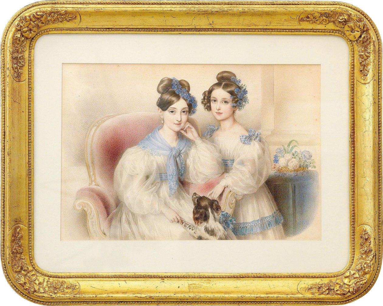 Dobbeltportræt af ærkehertuginderne Maria Theresa 1816-1867 og Maria Karoline 1825-1915, 1832. af Johann Nepomuk Ender