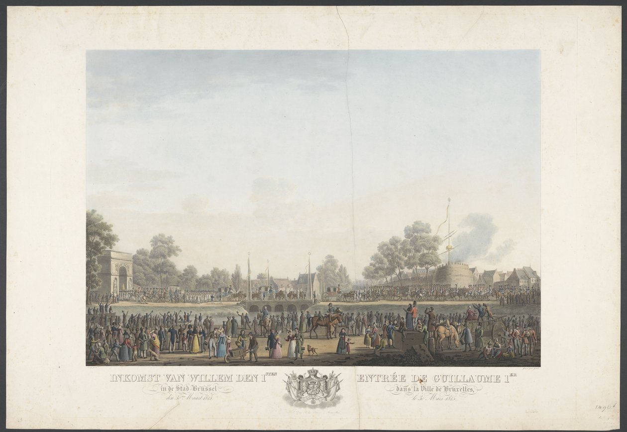 Vilhelm den 1.s ankomst til byen Bruxelles den 30. marts 1815 / Entrée de Guillaume 1er dans la Ville de Bruxelles, den 30. marts 1815 (titel på objektet) Tolv plader med ankomsten og indvielsen af ​​William I i Bruxelles og kampene ved Quatre-Bras af Johann Nepomuk Gibèle