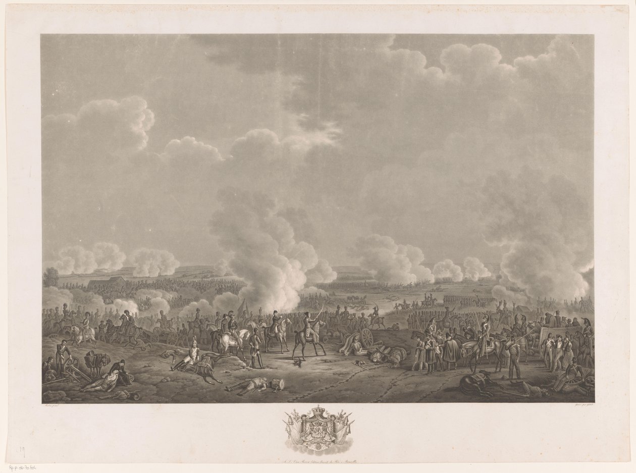 Slaget ved Waterloo, 1815 Tolv plader med ankomsten og indvielsen af ​​William I i Bruxelles og kampene ved Quatre-Bras og Waterloo i 1815 (serietitel) af Johann Nepomuk Gibèle
