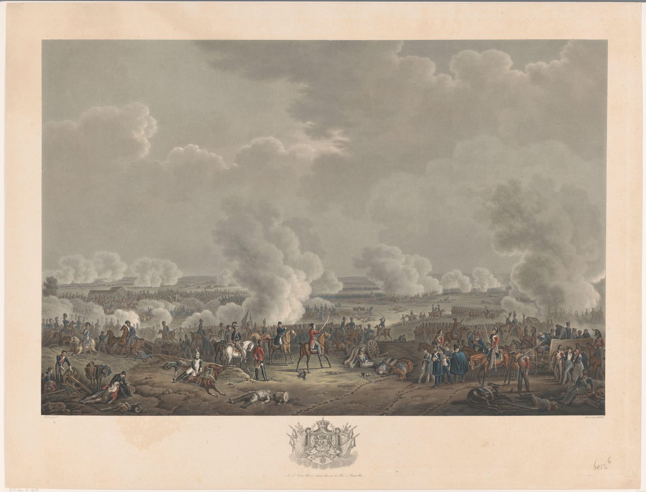 Slaget ved Waterloo, 1815 Tolv plader med ankomsten og indvielsen af ​​William I i Bruxelles og kampene ved Quatre-Bras og Waterloo i 1815 (serietitel) af Johann Nepomuk Gibèle