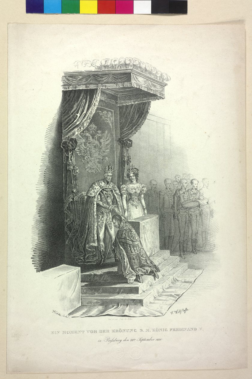 Et øjeblik før kroningen af kong Ferdinand V. i Bratislava den 28. september. september 1830 (litografi) af Johann Nepomuk Hoechle