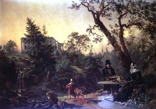 Familiegruppe i haven til et landsted af Johann Nepomuk Rauch