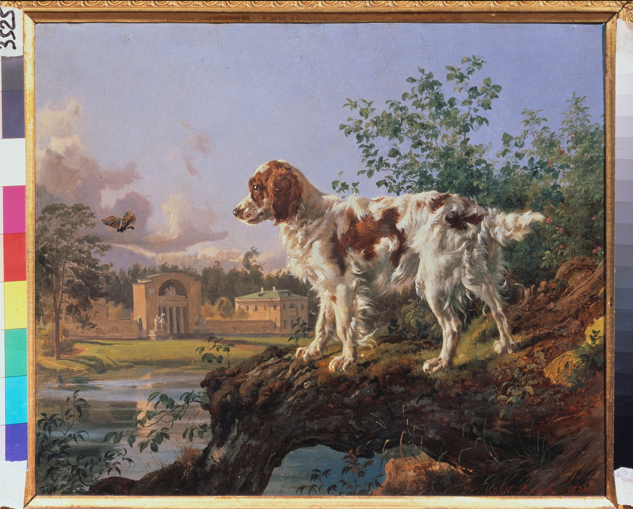 Kuzminki-ejendommen. Karrusellen. En hund i landskabet. Værk af Johann Nepomuk Rauch (1804-1847), olie på pap af Johann Nepomuk Rauch