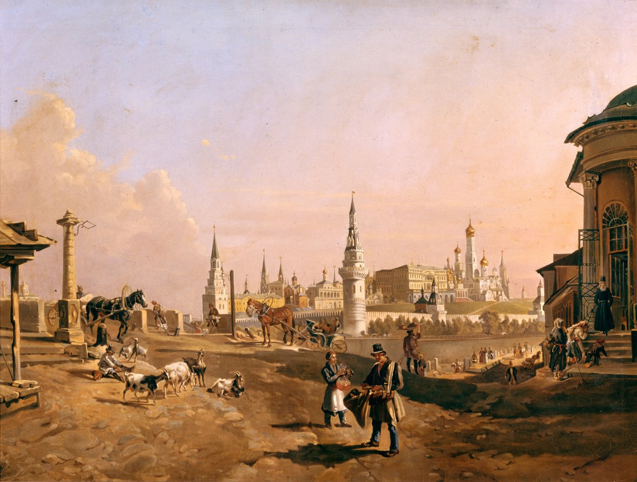 Udsigt over Bolshoy Kamenny-broen og Kreml fra Zamoskvorechye, 1837 af Johann Nepomuk Rauch