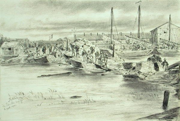 Pei-Ho-broen, august 1900 (akvarel på papir) af Johann Nepomuk Schonberg
