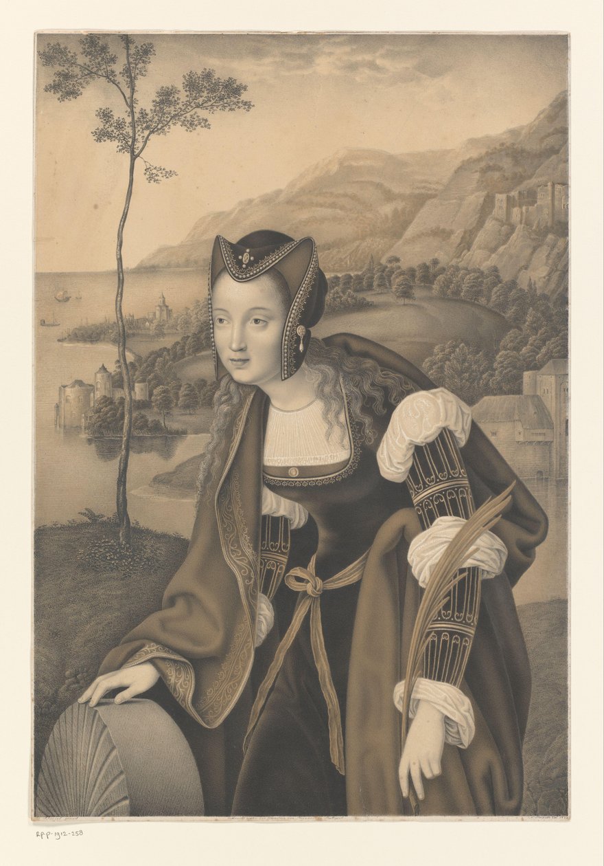 Sankt Christina med møllesten i et landskab Værker fra Boisserée-brødrenes samling (serietitel) Galerie des Frères Boisserée (serietitel) af Johann Nepomuk Strixner