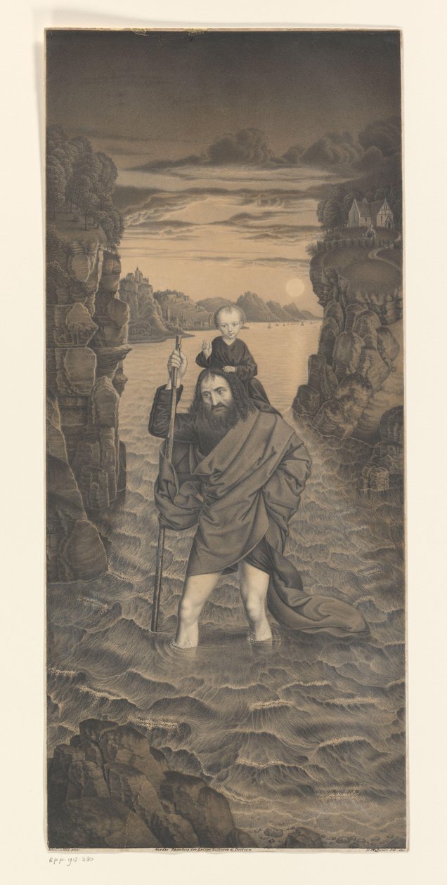Sankt Christopher krydser en flod med Kristusbarnet på sine skuldre Værker fra Boisserée-brødrenes samling (serietitel) Galerie des Frères Boisserée (serietitel) af Johann Nepomuk Strixner