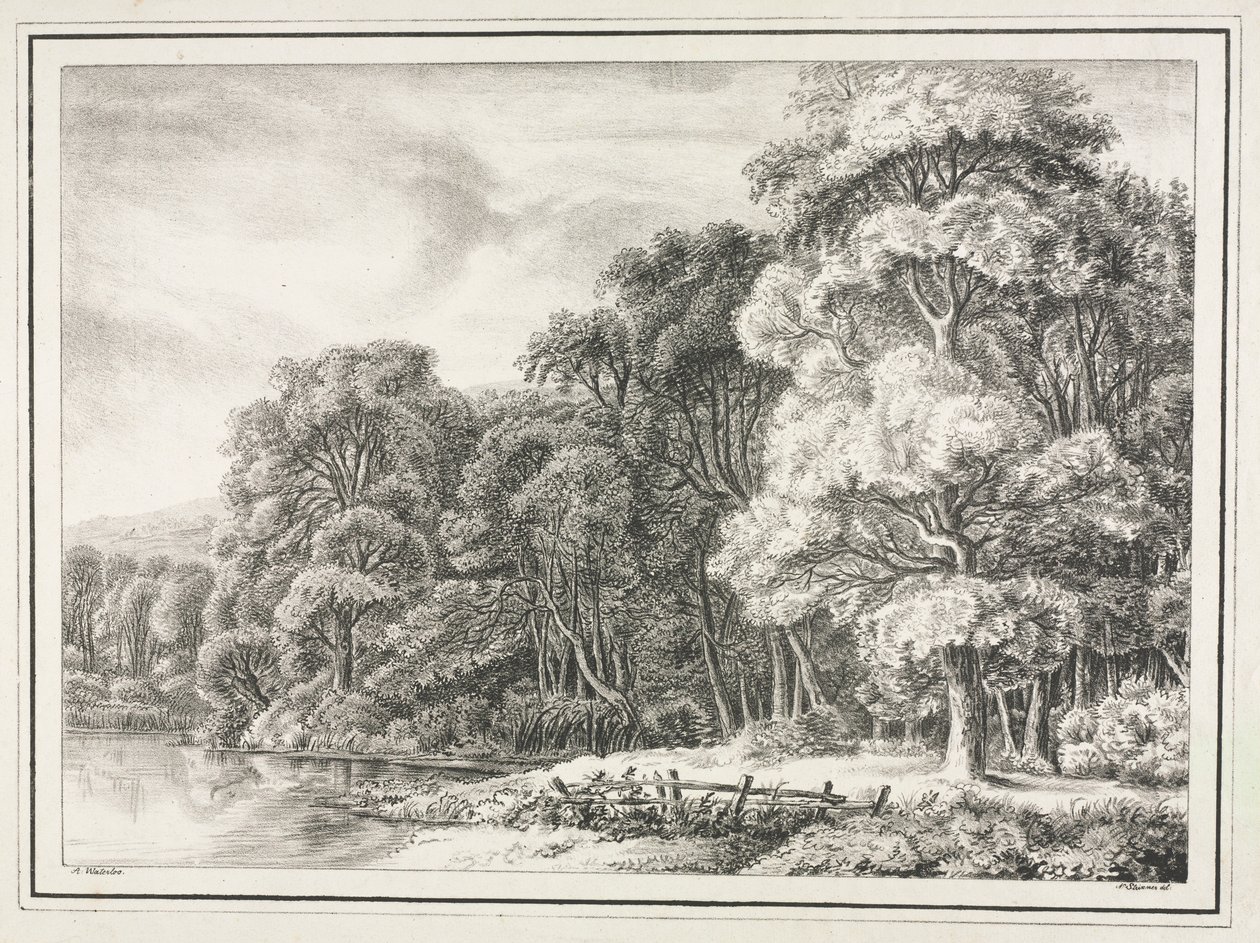 Skovlandskab med sø, 1811-1816. af Johann Nepomuk Strixner