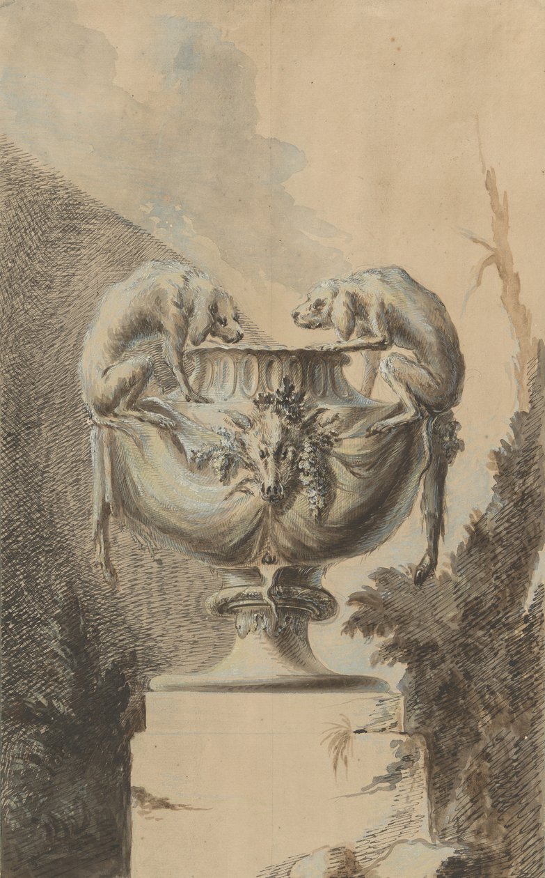 Design til en havevase med jagt-tema, ca. 1740. af Johann Paul Egell