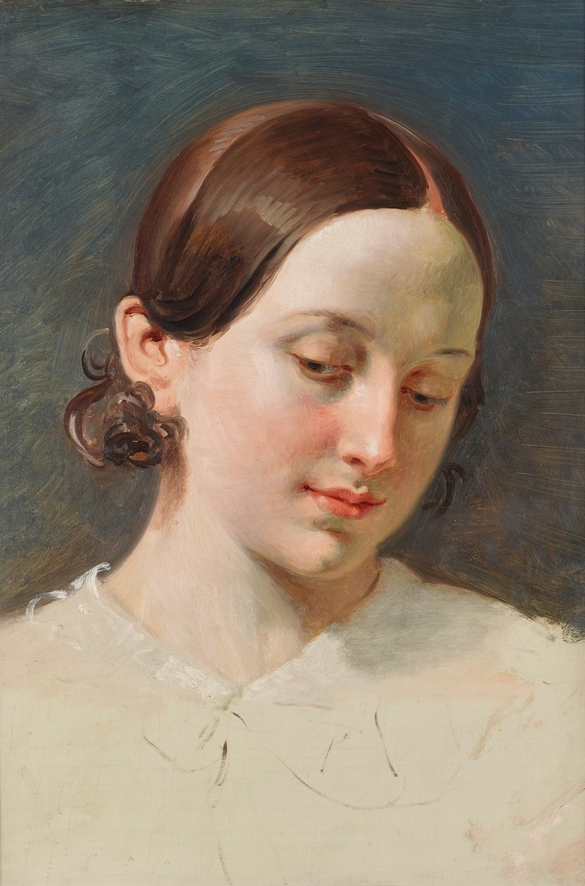Hoved af en pige med brunt hår (studie for "Rüdiger und Angelica") af Johann Peter Krafft