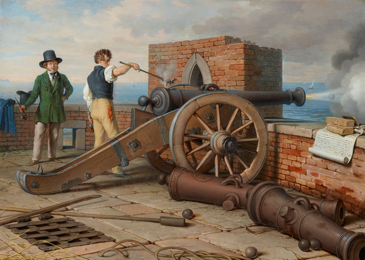 Kunstnervenner løser et kanonskud ved Michele-fæstningen nær Ostia (Ferdinand Jagemann og Peter Krafft) af Johann Peter Krafft