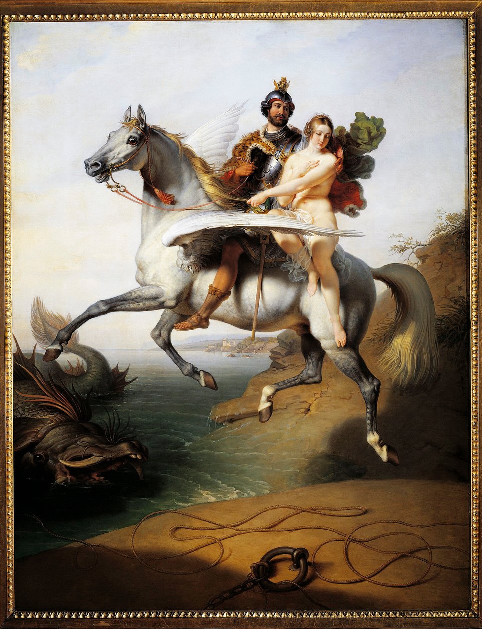 Ruggero og Angelica rider på flodhesten (fra Orlando furioso) af Johann Peter Krafft