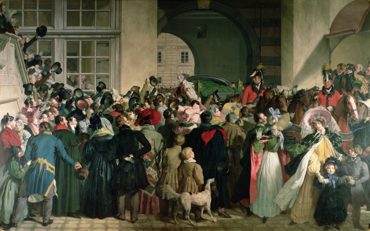 Frans I af Østrigs (II af Det Hellige Romerske Rige) (1768-1835) tilbagevenden til Presburg den 27. november 1809, 1828-32 (enkaustisk) af Johann Peter Krafft