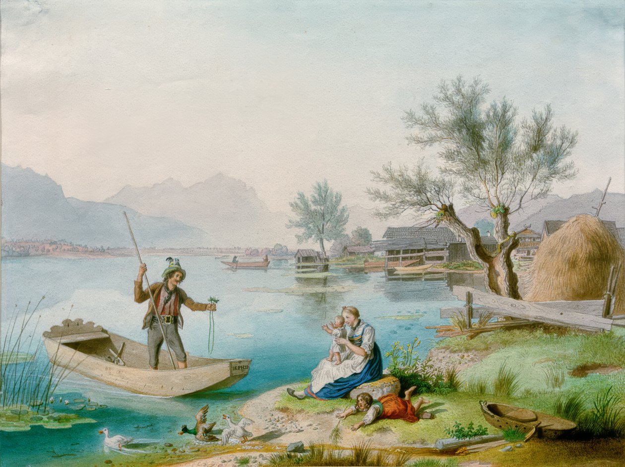 Fiskerfamilie ved Chiemsee af Johann Philipp Heinel