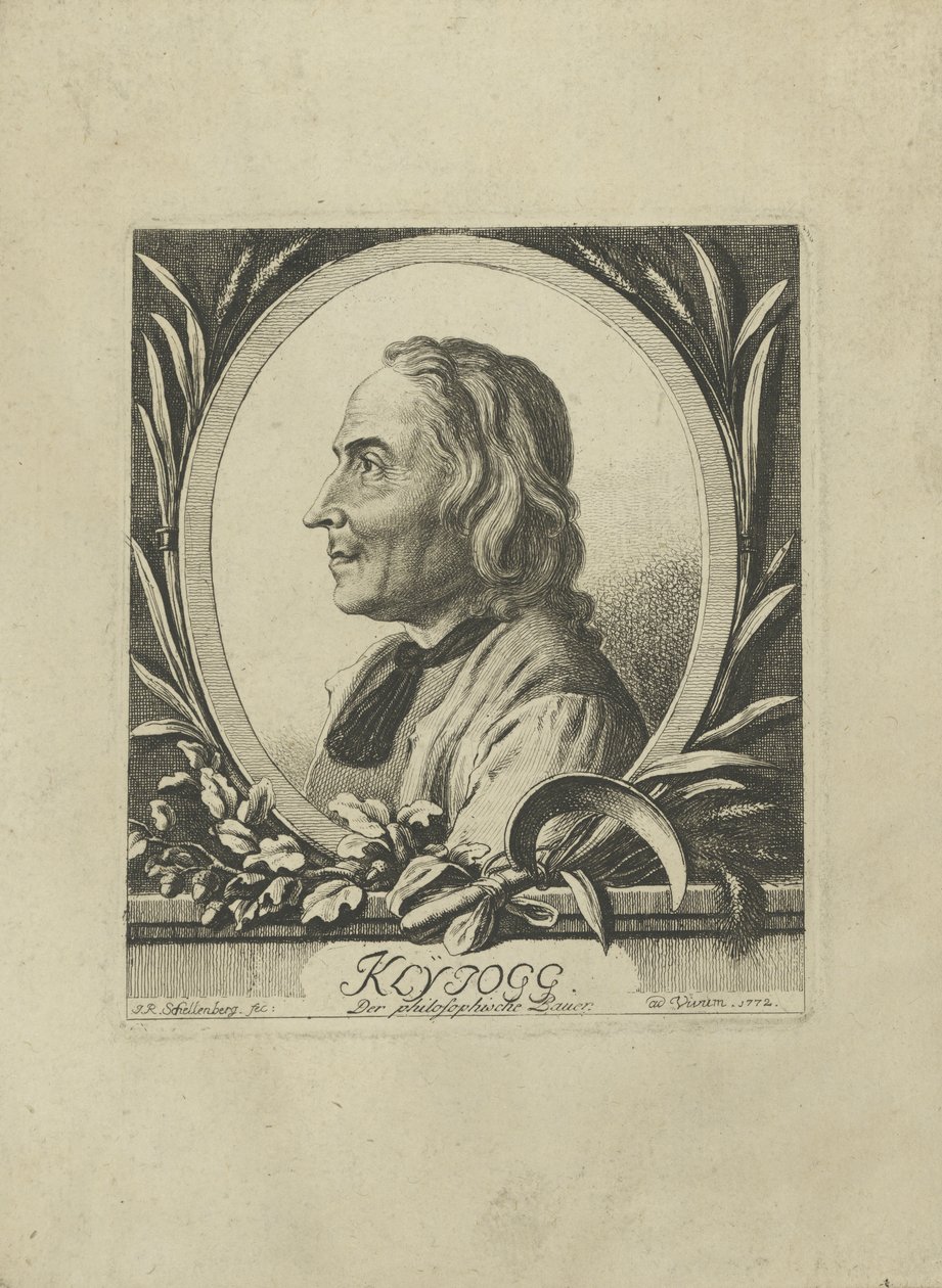 Portræt af Jakob Kleinjogg Gujer 1718-1785, 1772. af Johann Rudolf Schellenberg