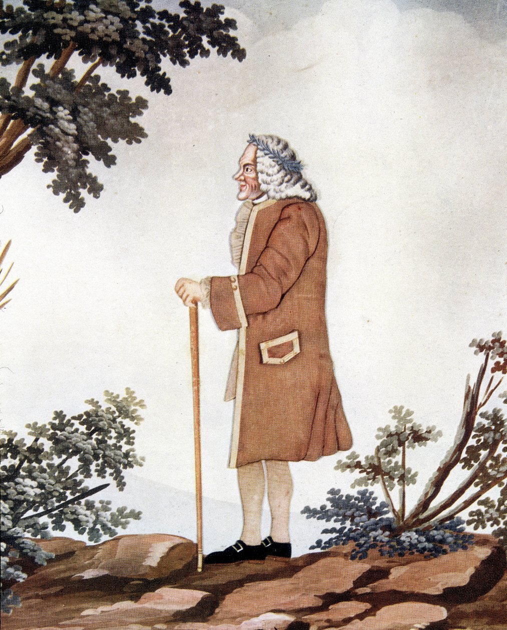 Portræt af Voltaire, fransk forfatter (1694-1778) - i "" Gouache og silke"" tilskrevet Johann Huber af Genève af Johann Rudolph the Elder (attr.to) Huber