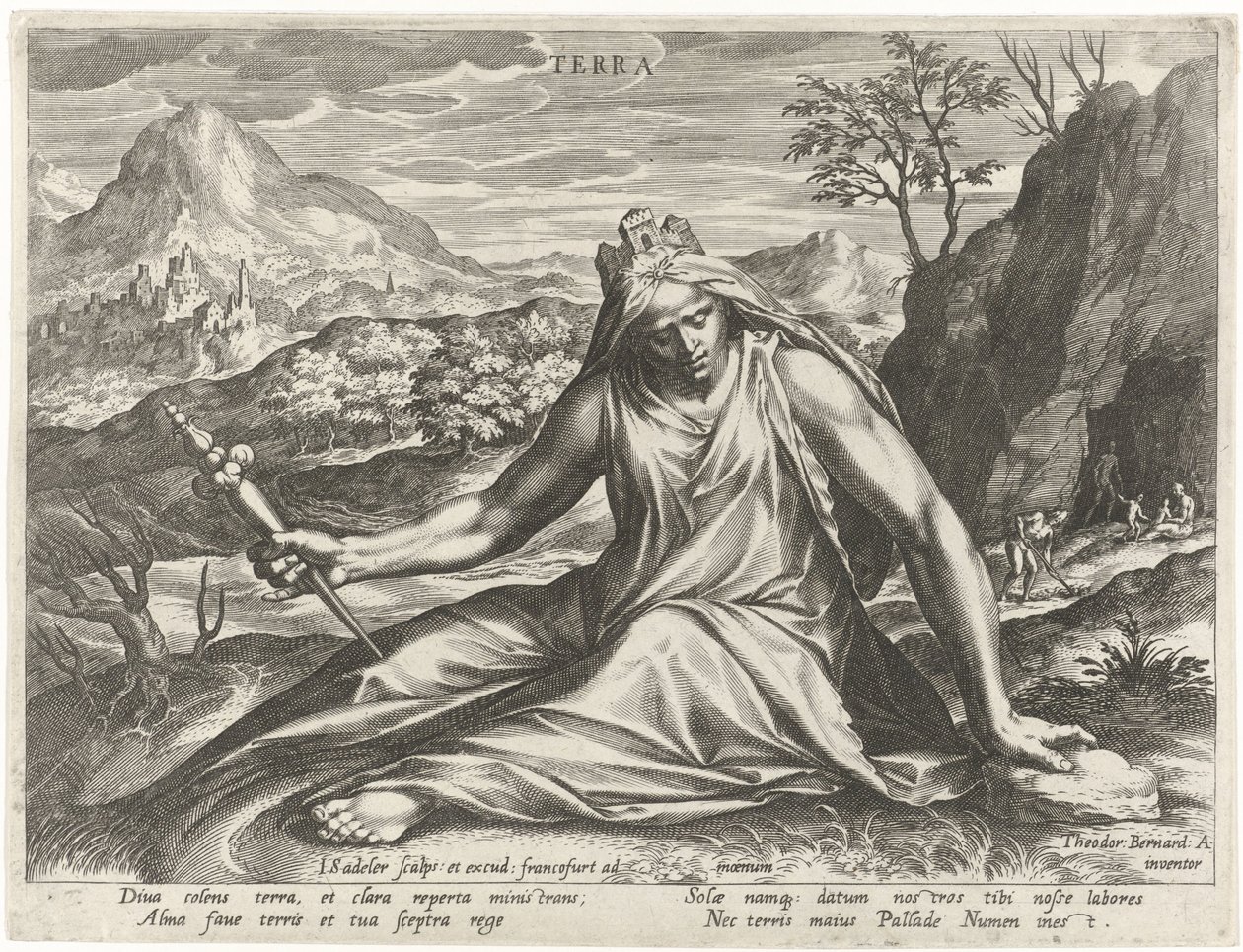 Jorden personificeret af gudinden Cybele Terra (titel på objekt) De fire elementer som mytologiske figurer (serietitel) af Johann Sadeler (I)