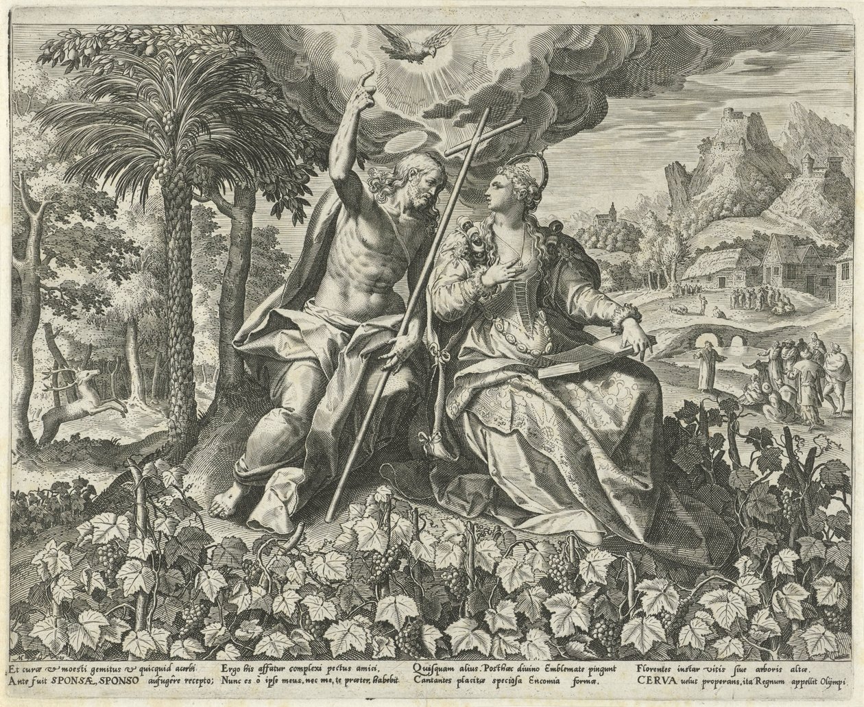 Kristus og hans brud i en vingård Song of Solomon (serietitel) Canticum Canticorum (serietitel) af Johann Sadeler (I)