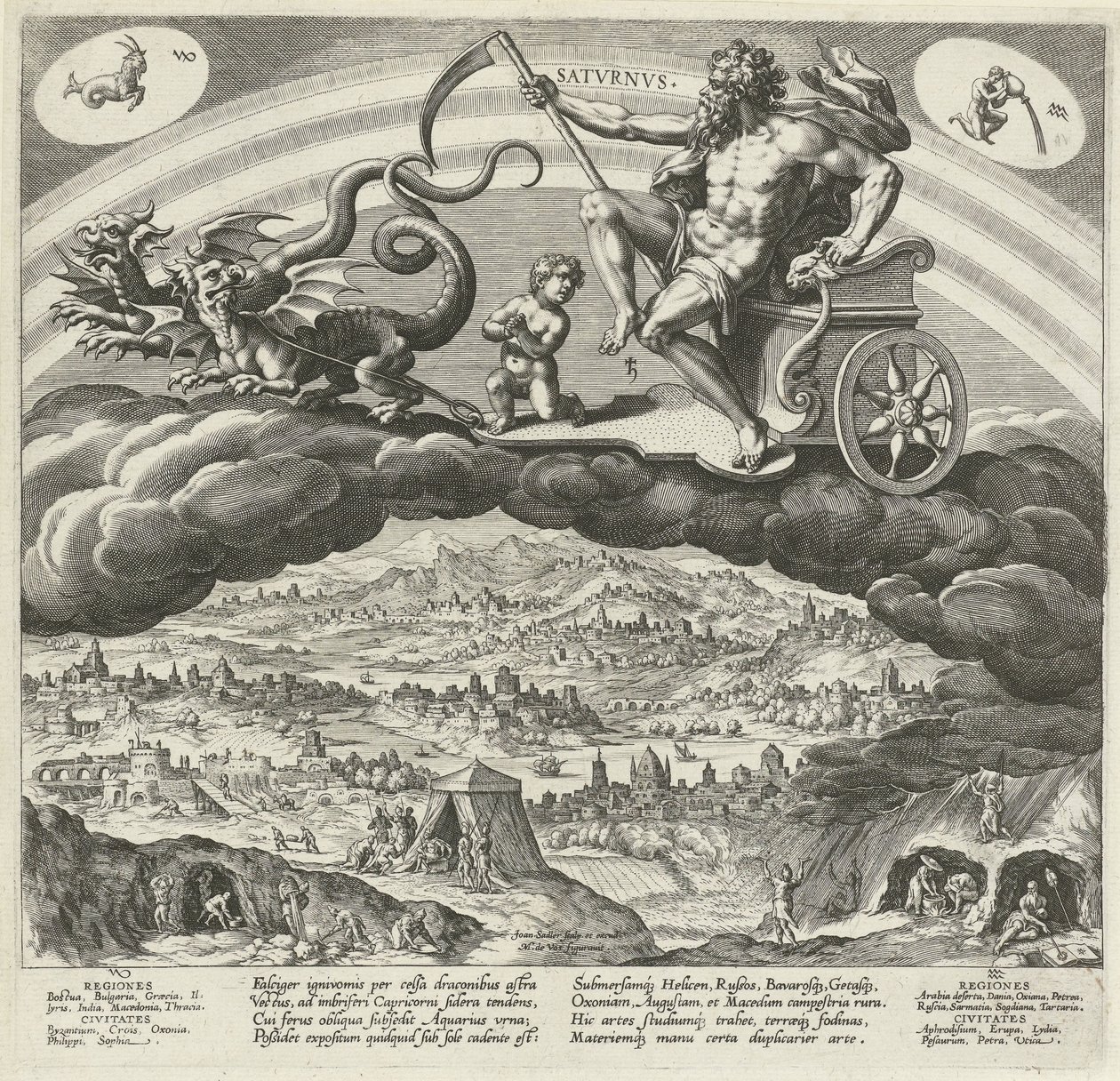 Planeten Saturnus har indflydelse på verden De syv planeter (serietitel) Effekter af planeterne og deres tegn i stjernetegn (serietitel) af Johann Sadeler (I)