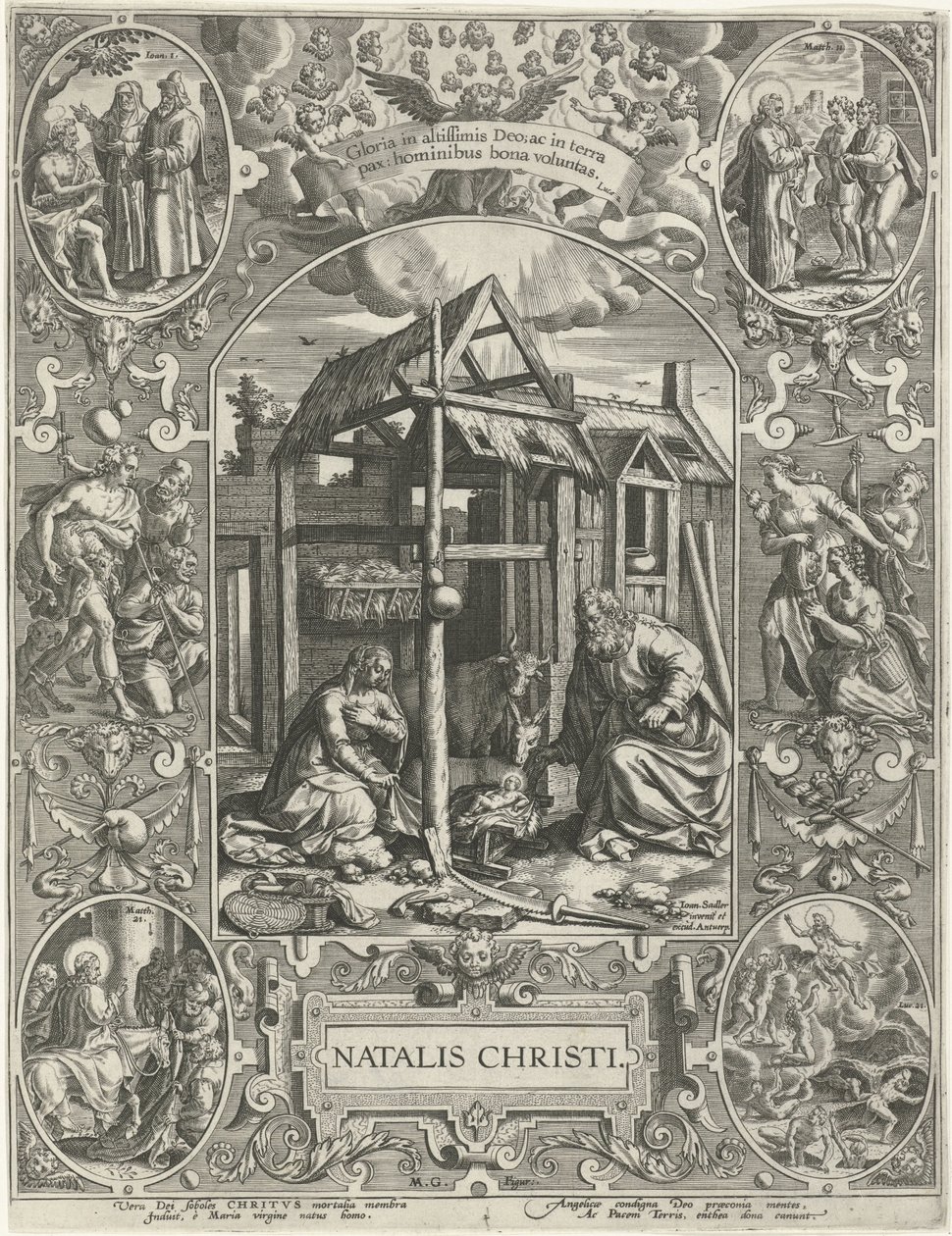 Fødsel: Jul Natalis Christi (titel på objekt) De fire vigtigste kristne højtider (serietitel) af Johann Sadeler (I)