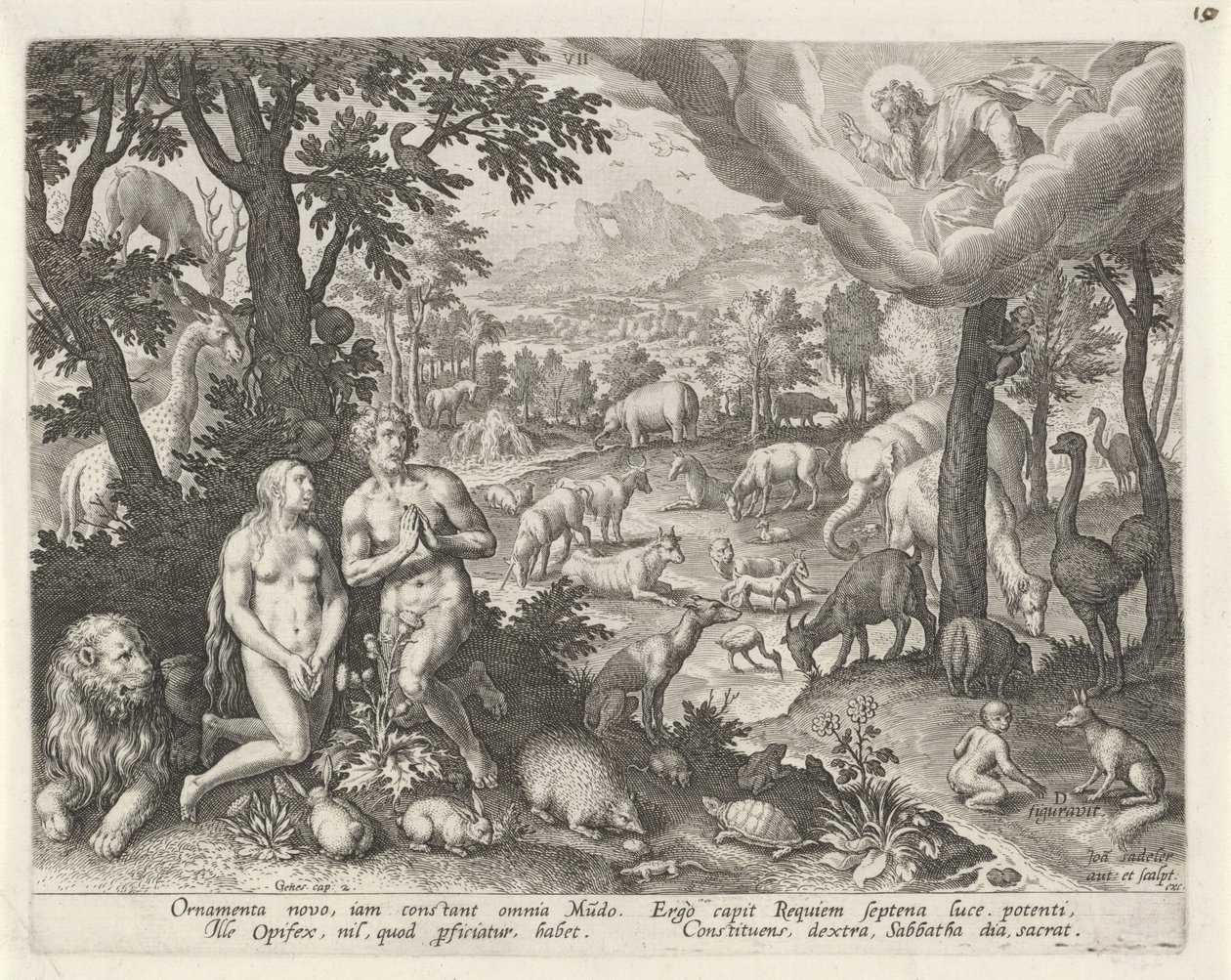 Gud Faderen velsigner Adam, Eva og dyrene Creation of the World (serietitel) af Johann Sadeler (I)