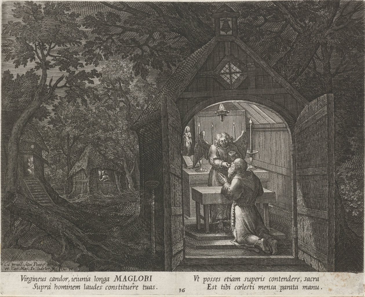 Saint Maglor som Eremit Eremitter (serietitel) Oraculum Anachoreticum (serietitel) af Johann Sadeler (I)