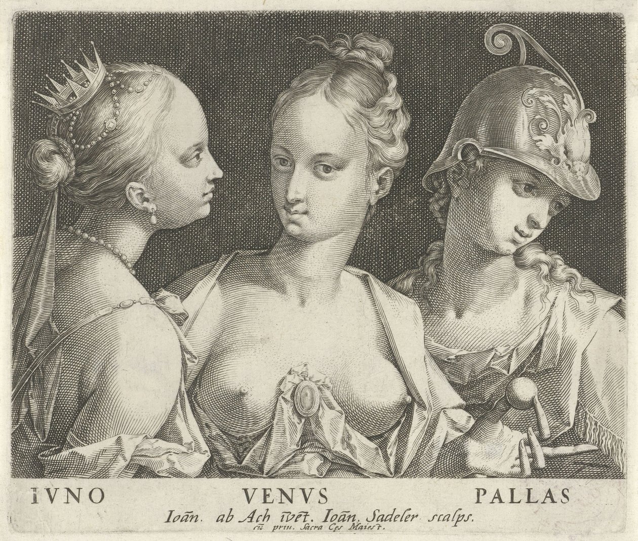 Juno, Venus og Minerva Ivno Venvs Pallas (titel på objekt) af Johann Sadeler (I)