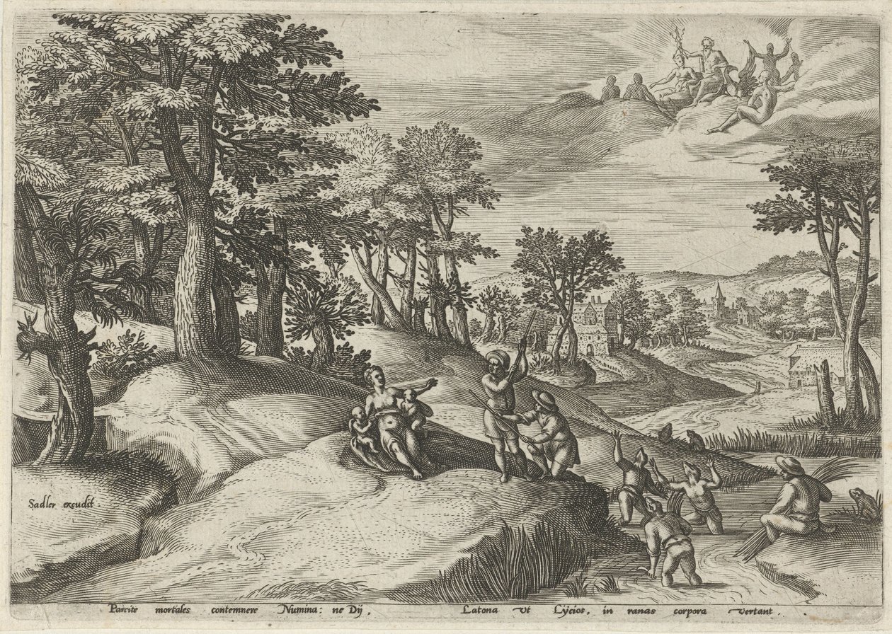 Leto (Latona) forvandler lykianerne til frøer Landskaber med mytologiske scener (serietitel) af Johann Sadeler (I)