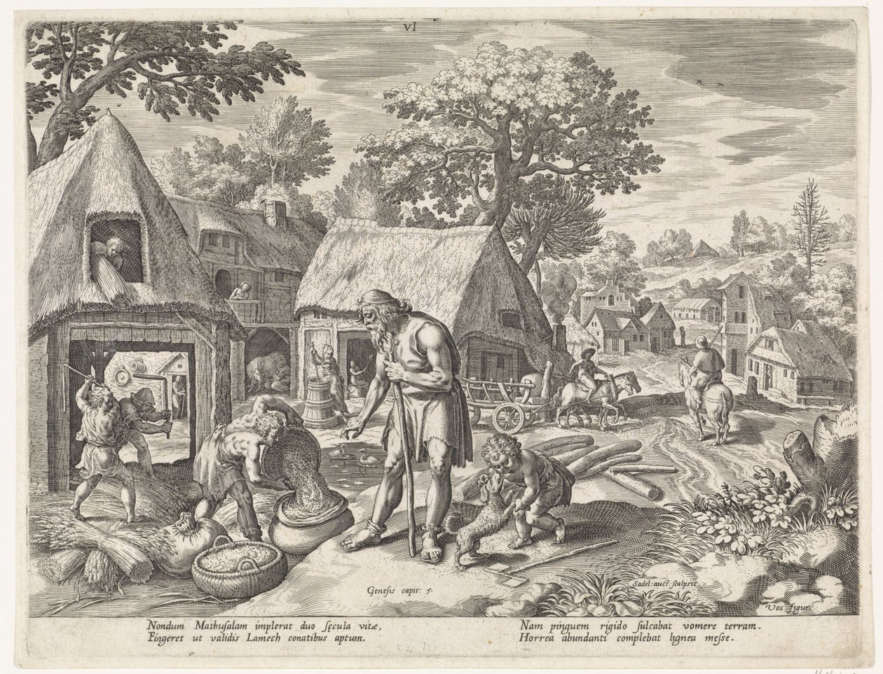 Methusalem og hans børn Historien om Sets familie / Bedømme de gode og de dårlige (serietitel) Bonorum et Malorum consensio (serietitel) af Johann Sadeler (I)