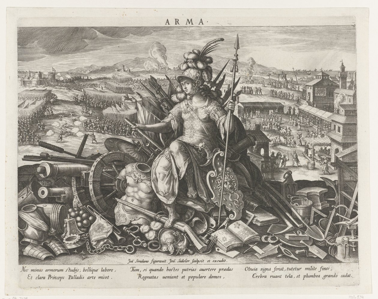 Minerva som protektor for kampsporten Arma (titel på objekt) Prinsens vigtigste aktiviteter (serietitel) Schema, seu speculum principum (serietitel) af Johann Sadeler (I)
