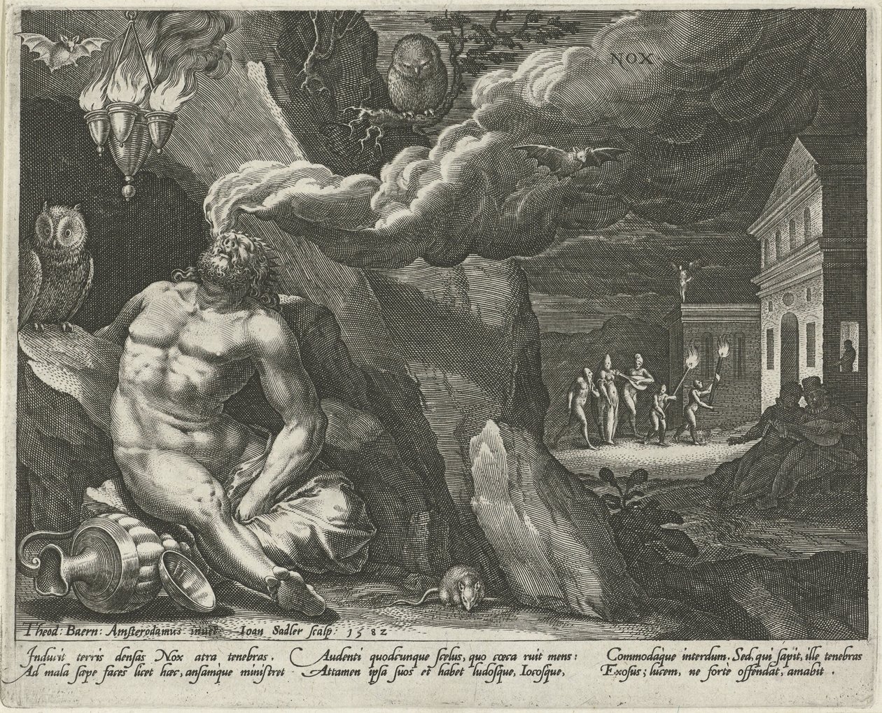 Nat Nox (titel på objekt) De fire dele af dagen (serietitel) af Johann Sadeler (I)
