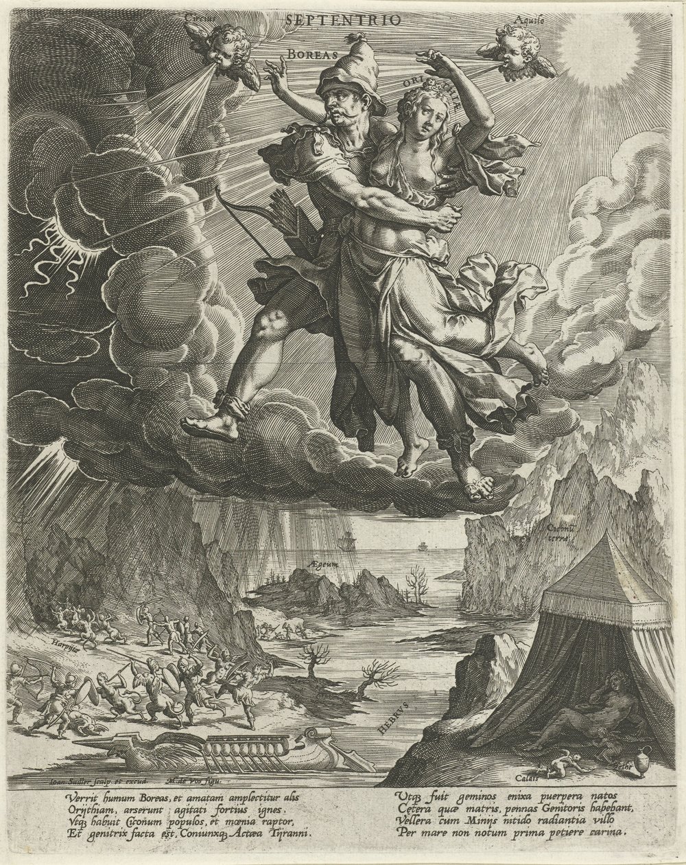nordenvind Septentrio (titel på objekt) De fire vinde (serietitel) af Johann Sadeler (I)