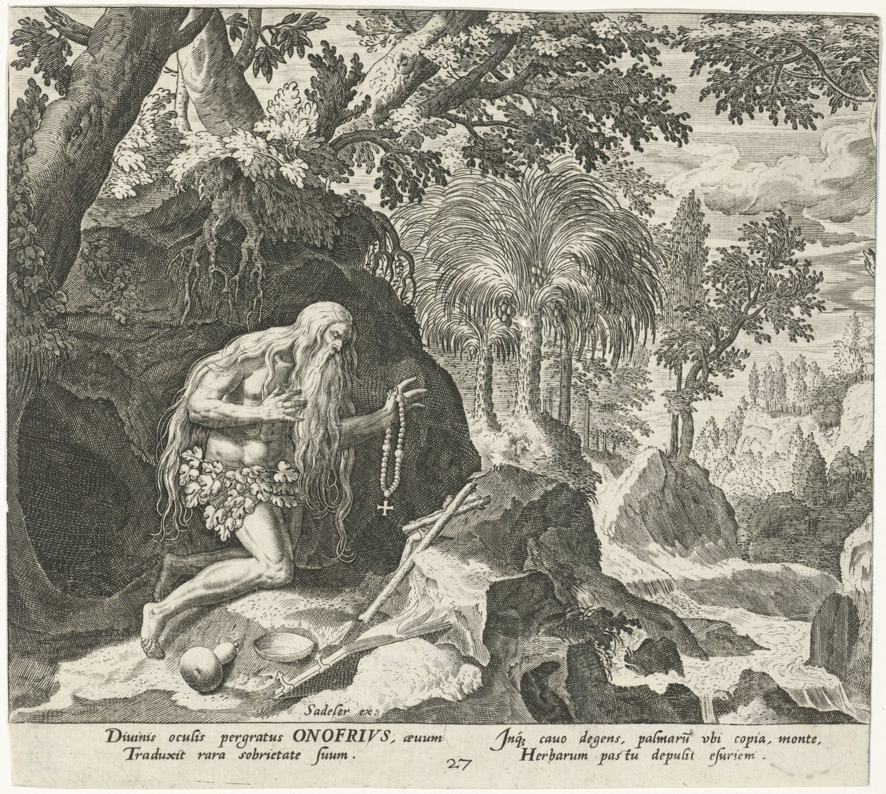 Onyphrius den Store som eneboer Mandlige eremitter (serietitel) Solitudo Sive Vitae Patrum Eremicolarum (serietitel) af Johann Sadeler (I)