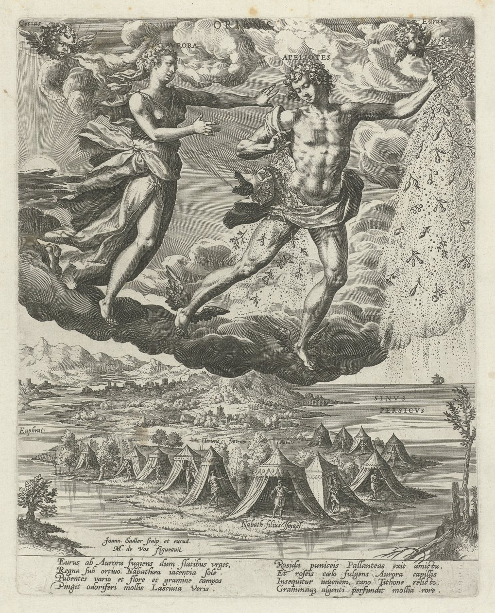 østenvind Oriens (titel på objekt) De fire vinde (serietitel) af Johann Sadeler (I)