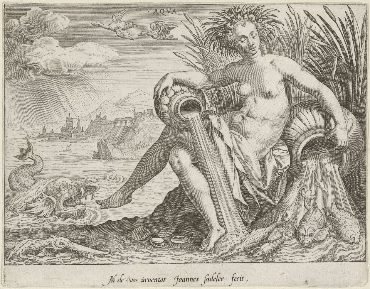 Vand Aqva (titel på objekt) De fire elementer (serietitel) af Johann Sadeler (I)