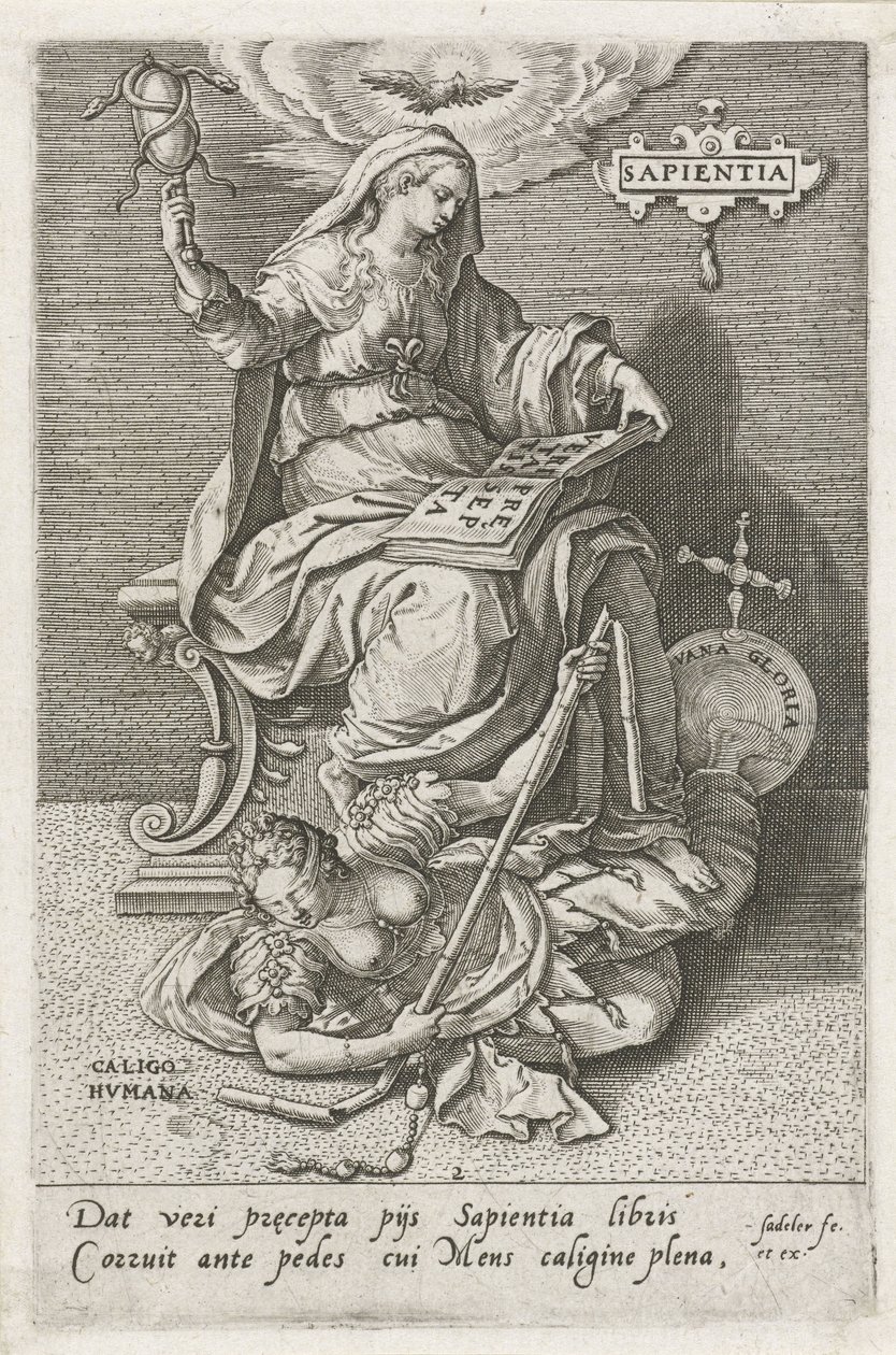 Visdom (Sapientia) overvinder menneskelig forvirring (Caligo Humana) sapientia (titel på objekt) Dyderne erobrer lasterne (serietitel) af Johann Sadeler (I)