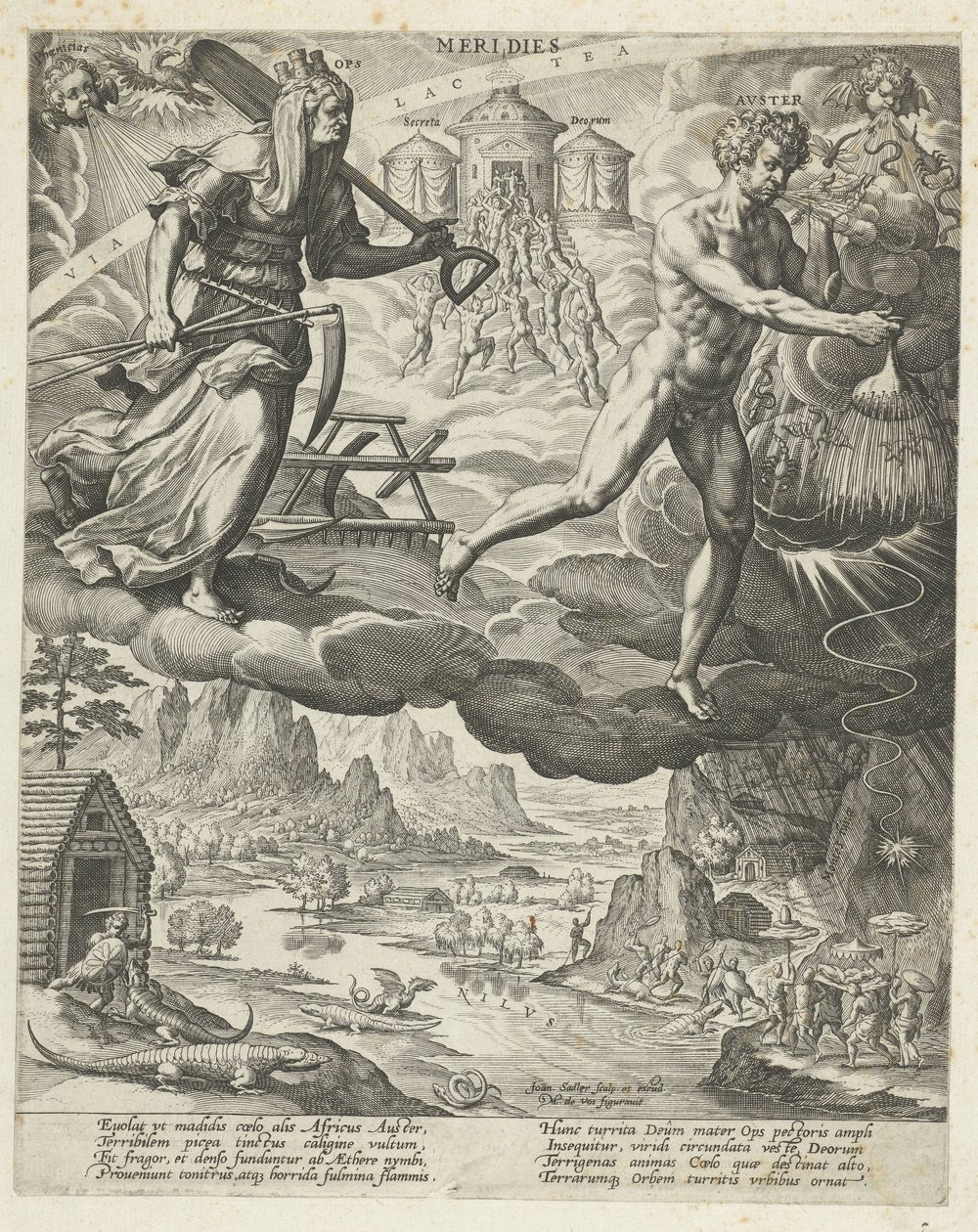 sydenvind Meridies (titel på objekt) De fire vinde (serietitel) af Johann Sadeler (I)