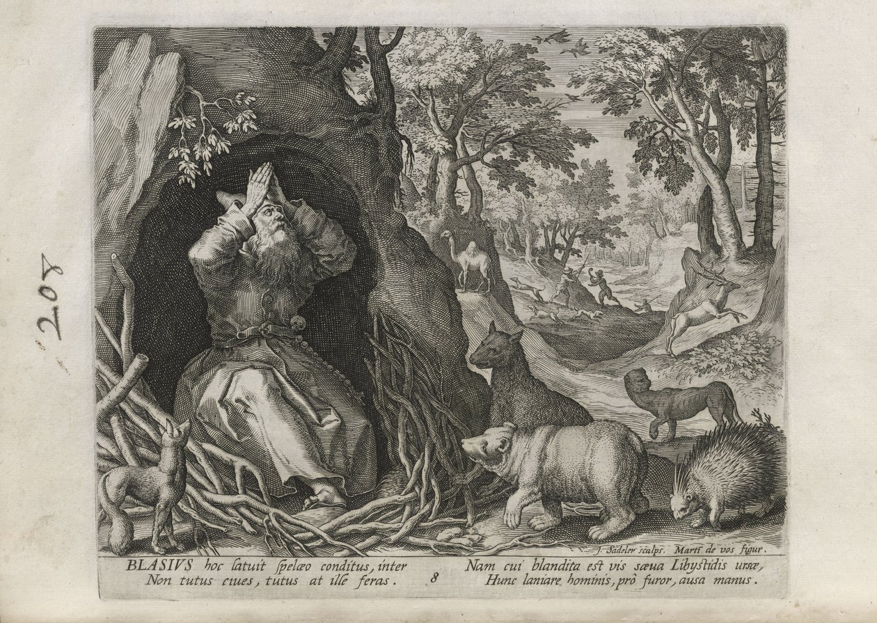 Blasius, pl. 8 af 30 fra serien Sylvae Sacrae (Eremitter i landskaber) af Johann Sadeler I