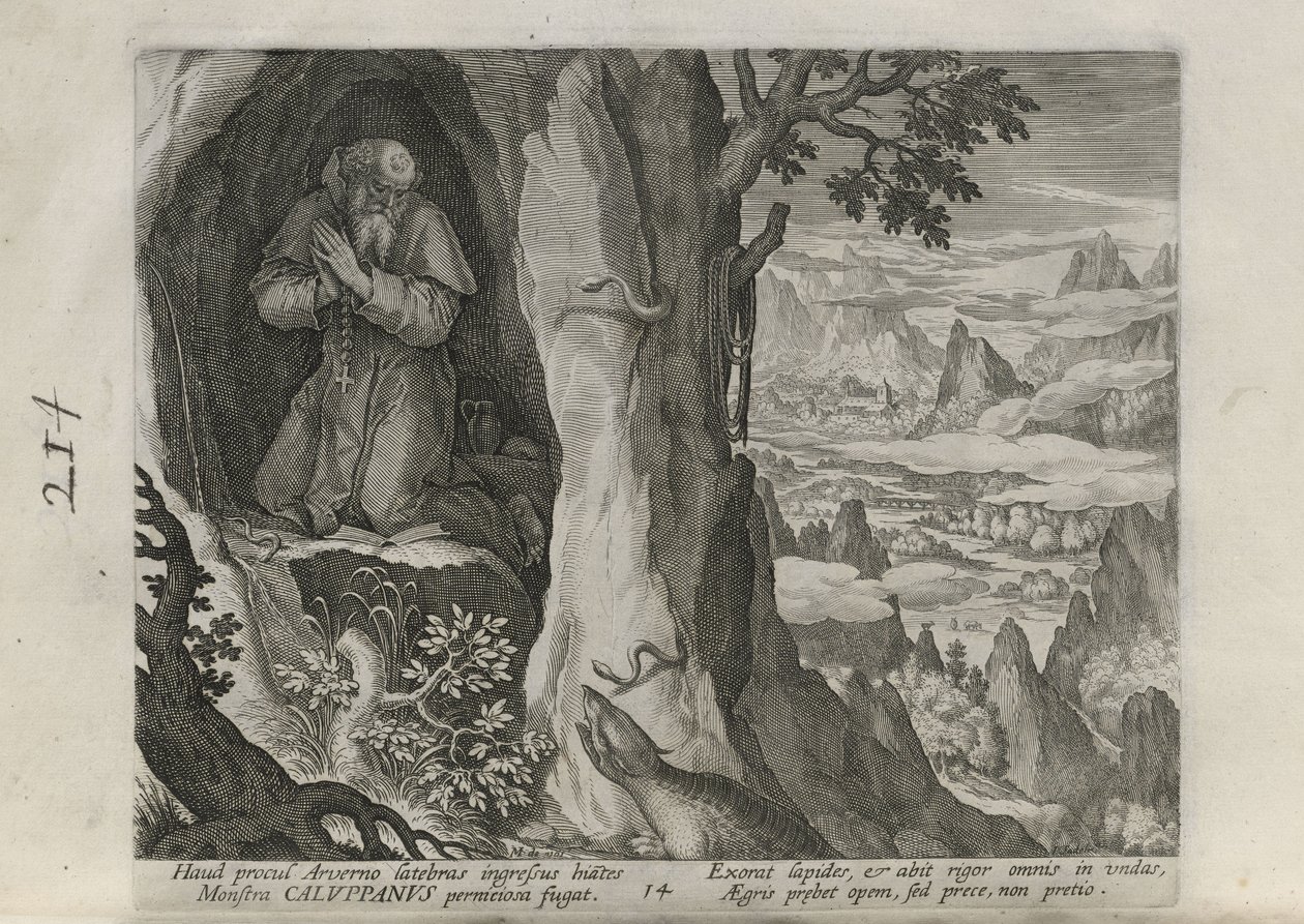 Caluppanus, pl. 14 af 30 fra serien Sylvae Sacrae (Eremitter i landskaber) af Johann Sadeler I