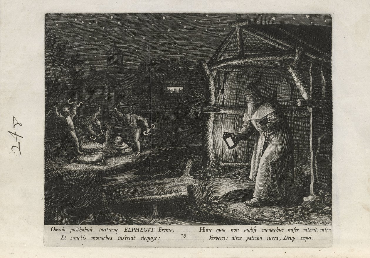 Elphegus, tavle 18 af 25 fra serien Trophaeum Vitae Solitariae (mandlige eneboere) af Johann Sadeler I