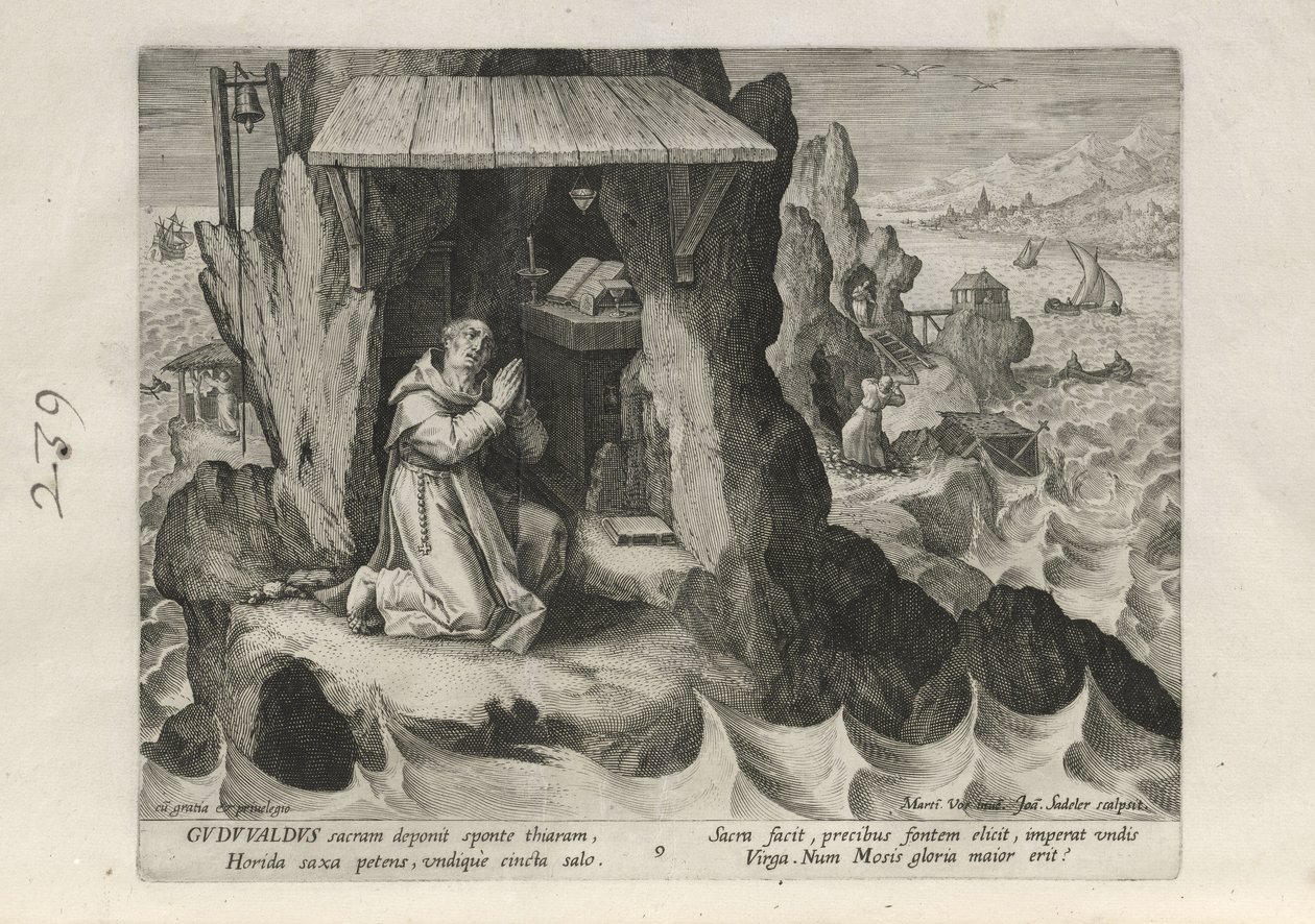 Gudwaldus, pl. 9 af 25 fra serien Trophaeum Vitae Solitariae (Mandlige eremitter) af Johann Sadeler I