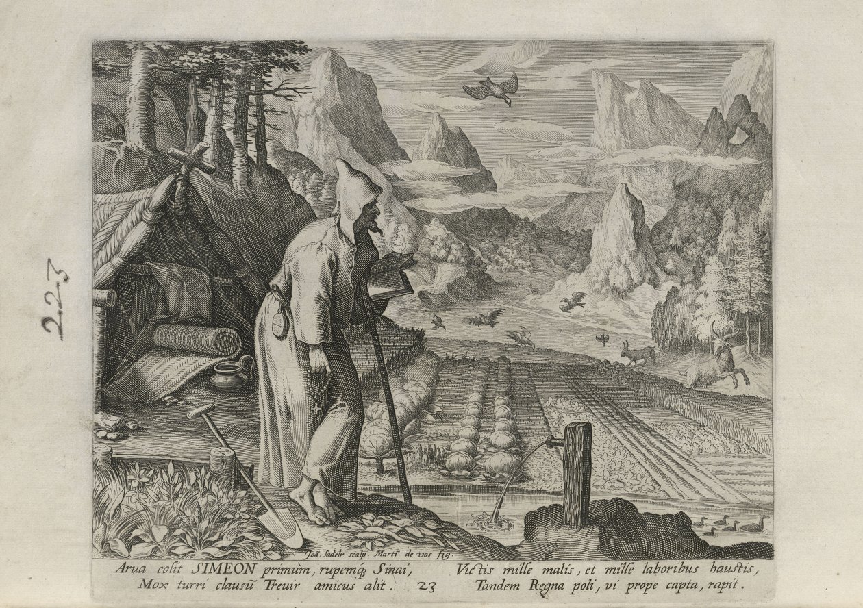 Simeon, tavle 23 af 30 fra serien Sylvae Sacrae (Eremitter i landskaber) af Johann Sadeler I