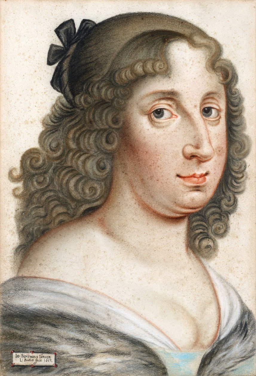 Portræt af Dronning Christina af Sverige (1626-1689) - Værk af Johann Septimius Joerger von Tollet (1596-1672), pastel på papir af Johann Septimius Jörger von Tollet