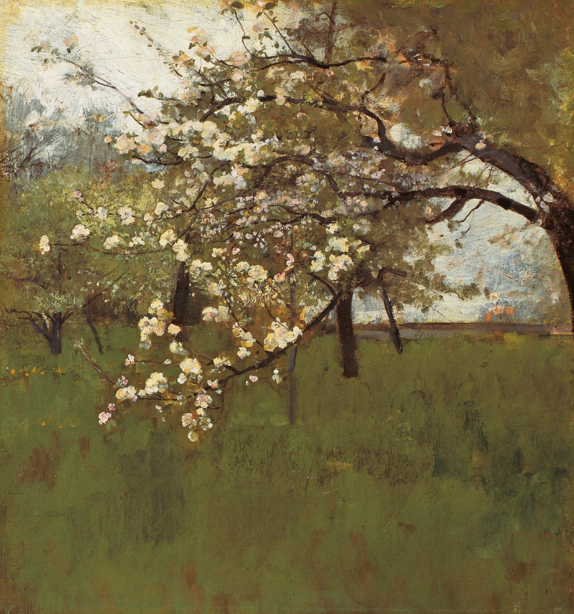 Blomstrende æbletræ (olie på lærred) af Johann Sperl