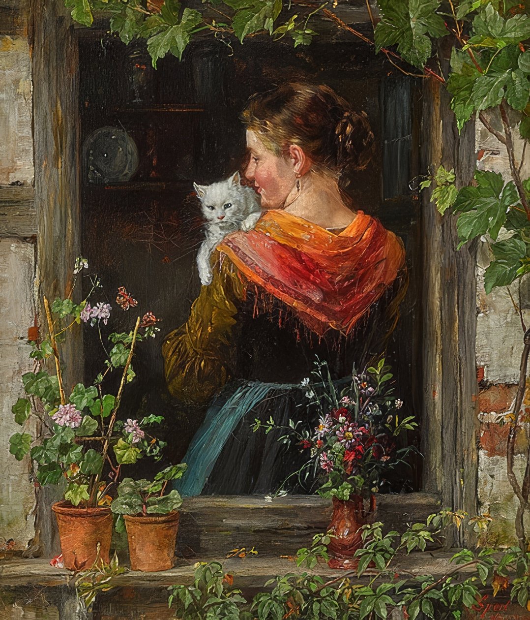 Ung kvinde med kat af Johann Sperl