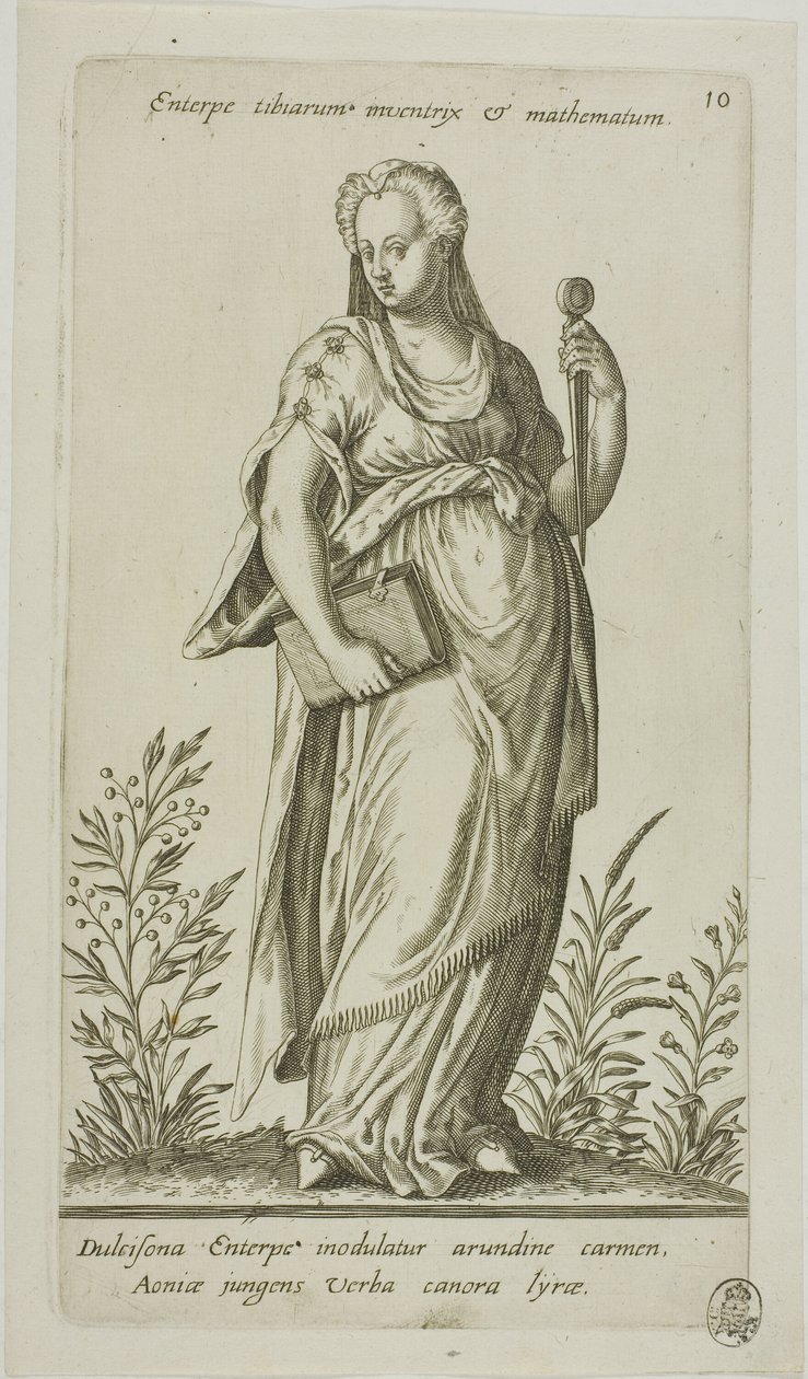 Enterpe, Muse of Music, plade 10 fra Parnassus Biceps af Johann Theodor de Bry