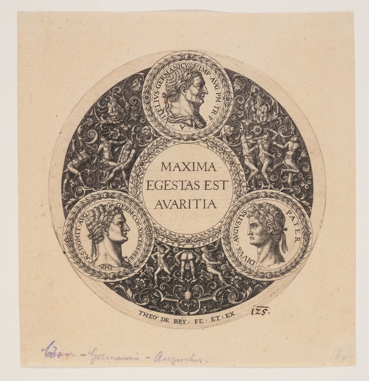 Maxima Egestas Est Avaritia, Design til et fad med fod af Johann Theodor de Bry